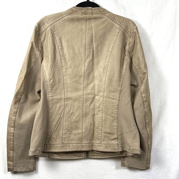 Selby Collection Jacket Womens Sz XL Cream Faux Leather Distressed Stretch Moto - Picture 6 of 10
